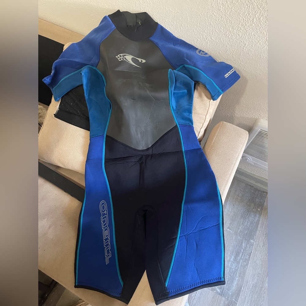O'Neill HAMMER WETSUIT Blue and Gray Short-Sleeve LONG ZIPPER IN BACK